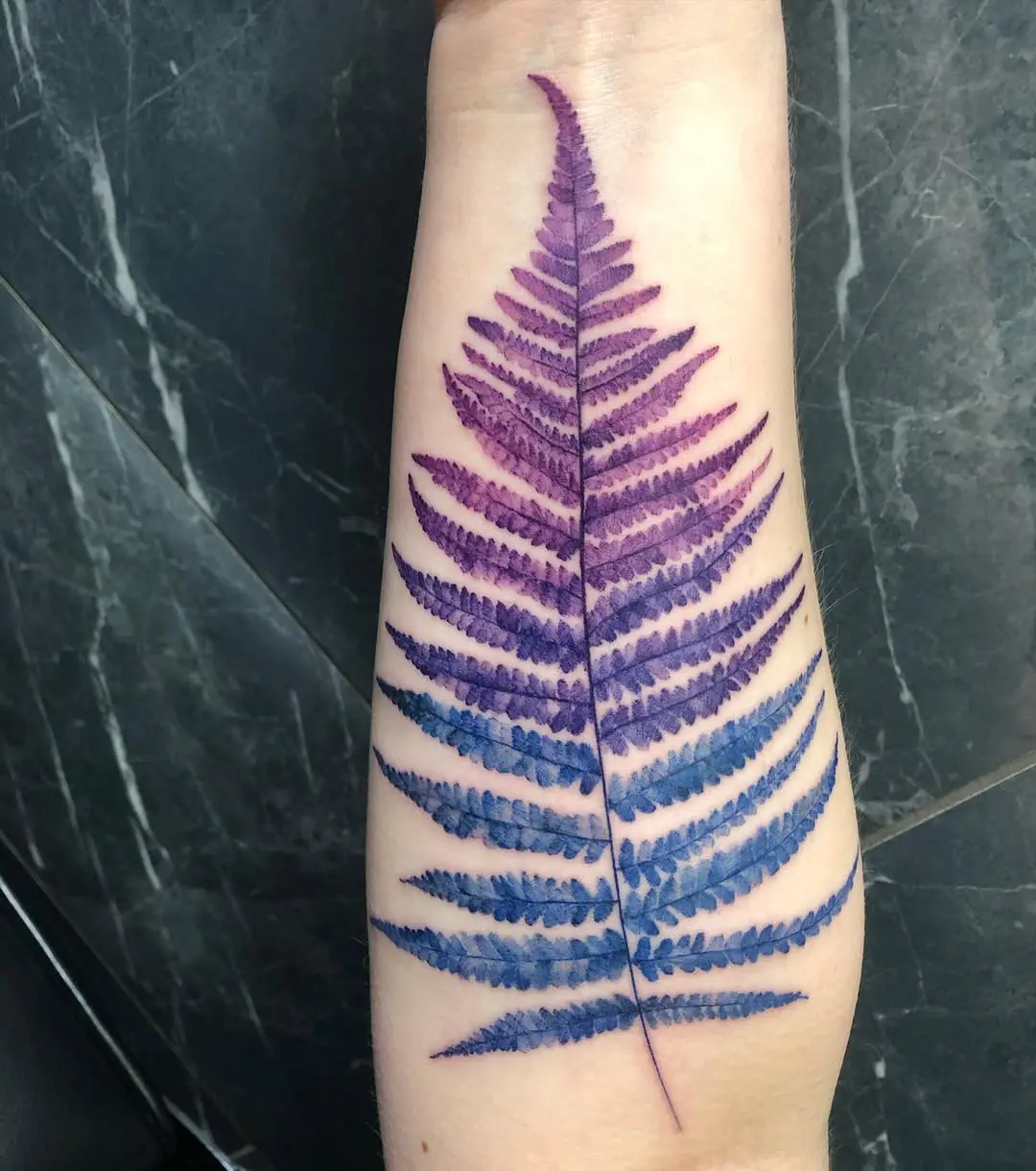 Stunning fern leaf tattoo with gradient shades