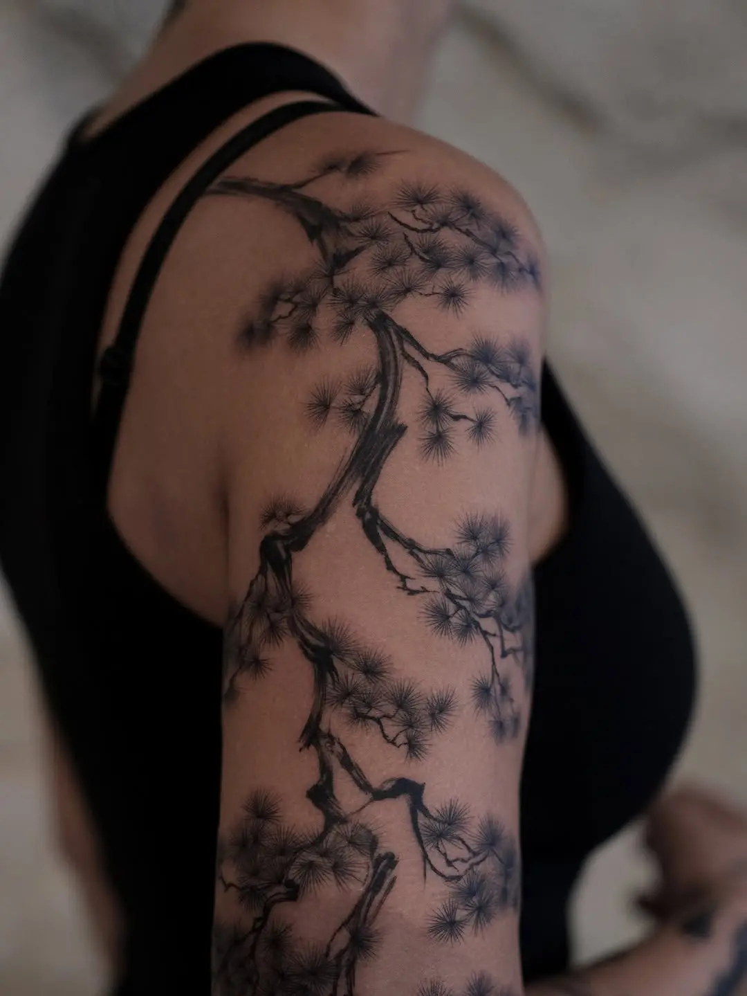 Stunning birch tree tattoo on the arm