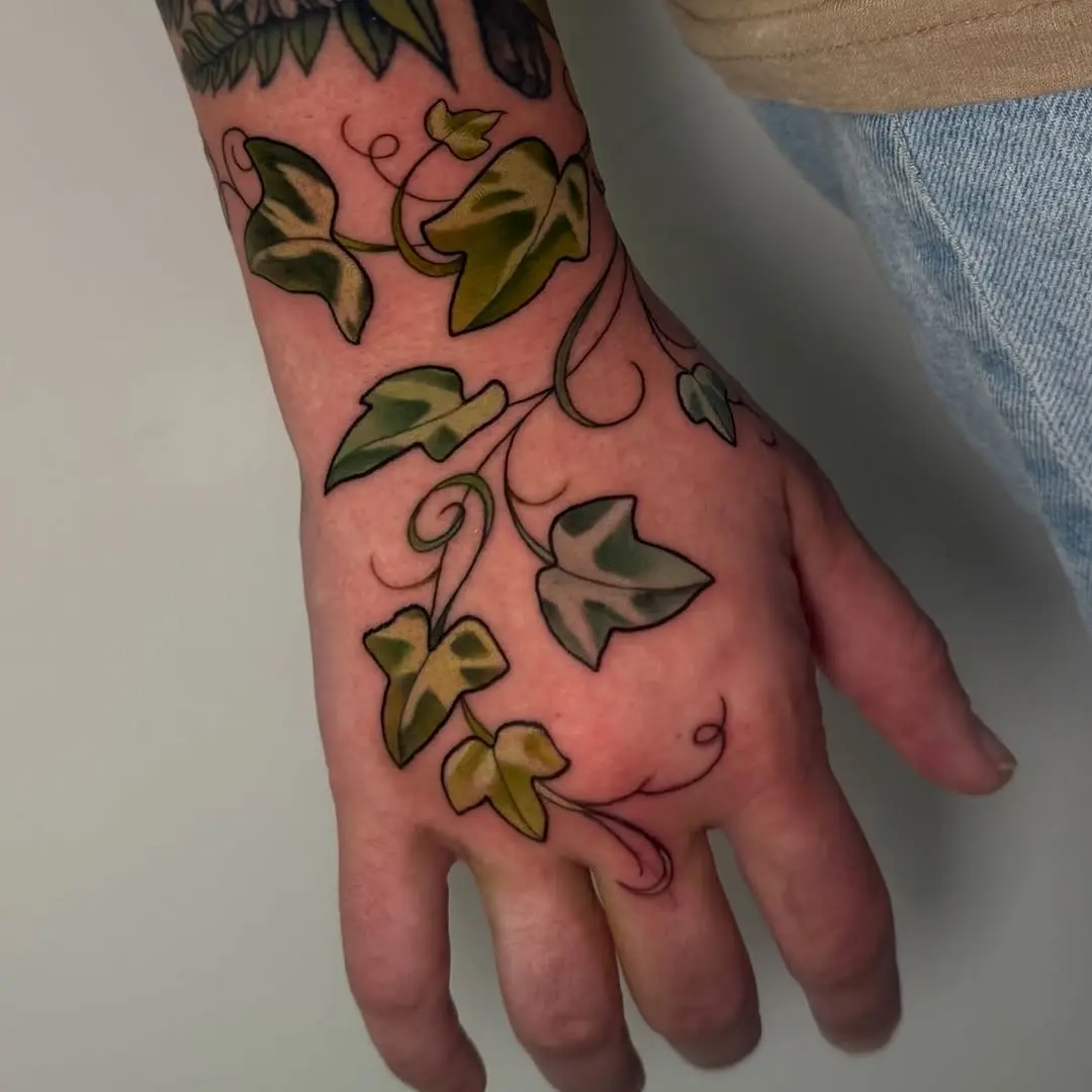 A Lively Ivy Tattoo Embellishing the Hand
