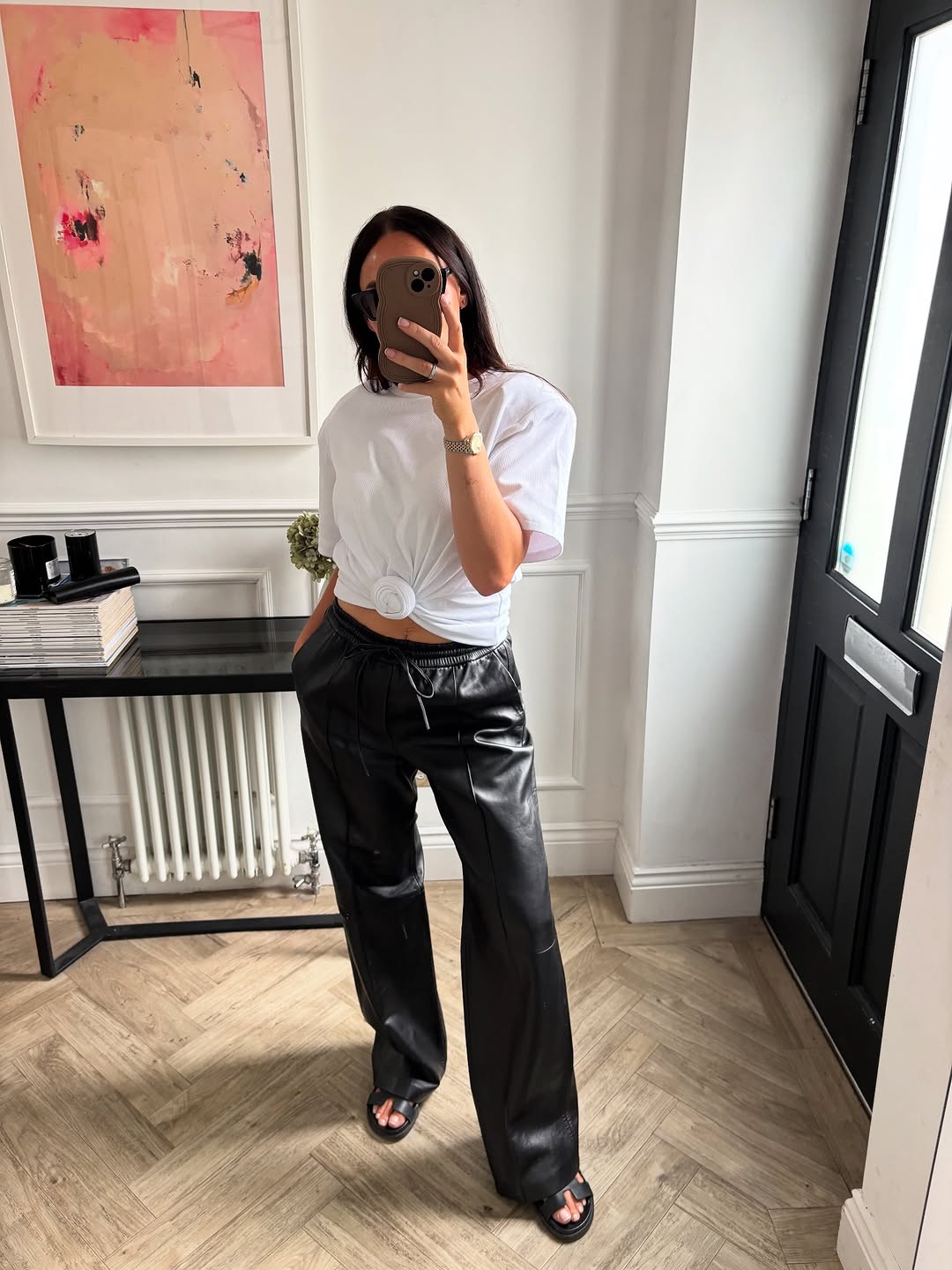 Stylish Casual Look with Leather Pants