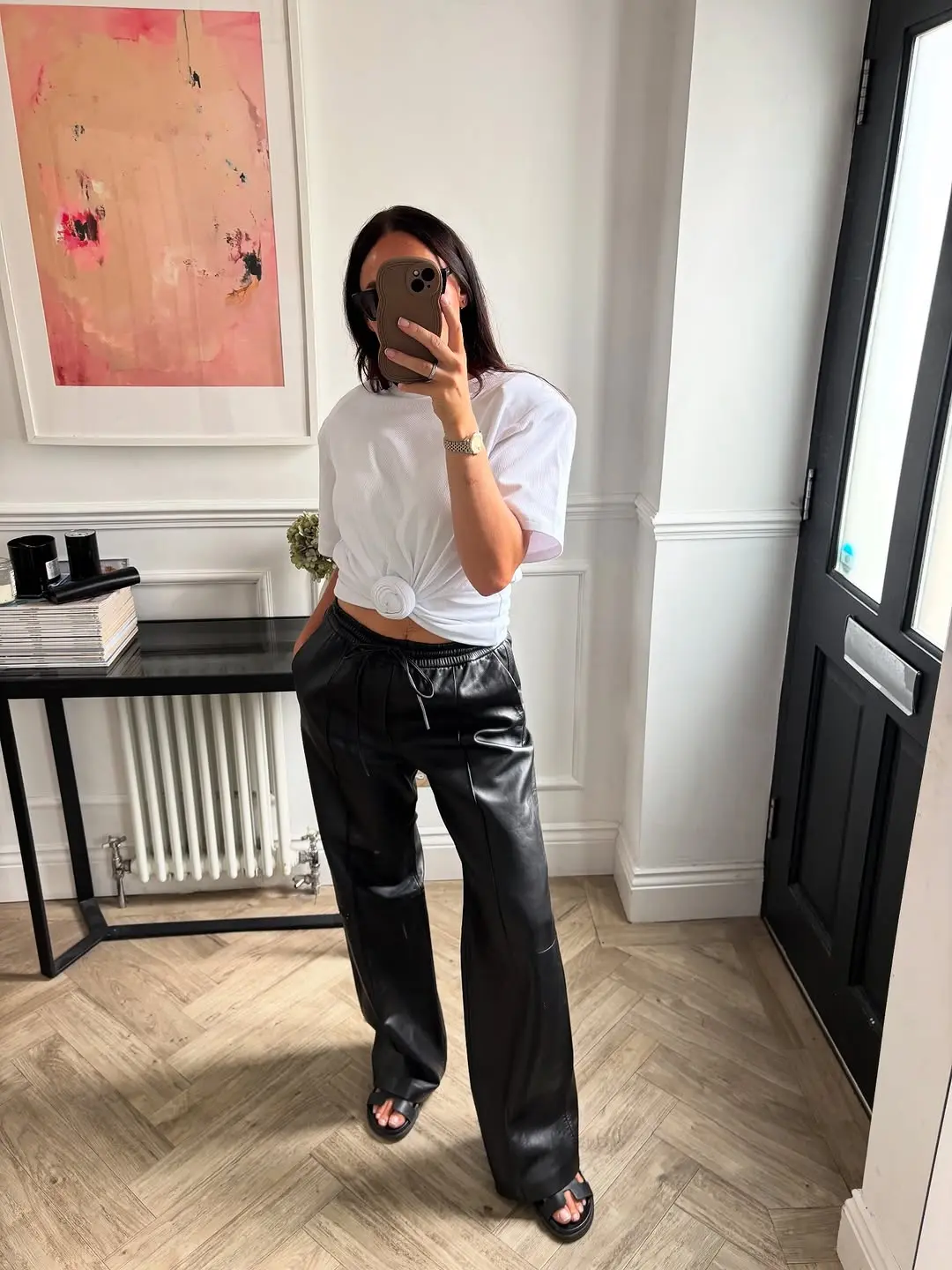 Stylish Casual Look with Leather Pants