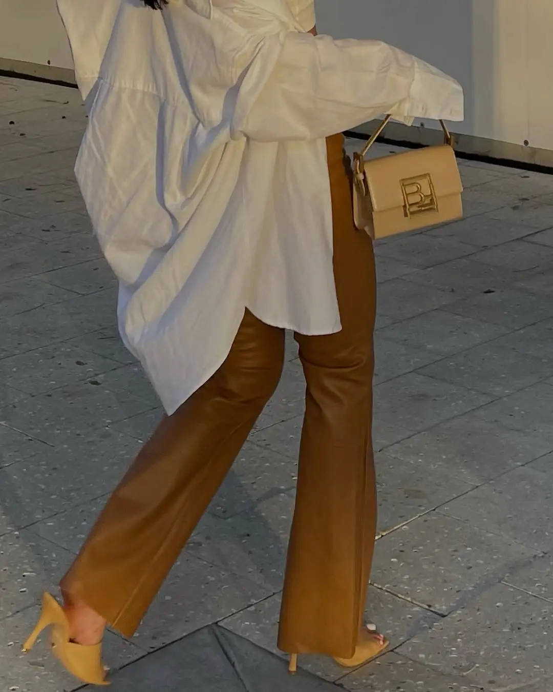 Chic Leather Pants with Oversized Shirt Style