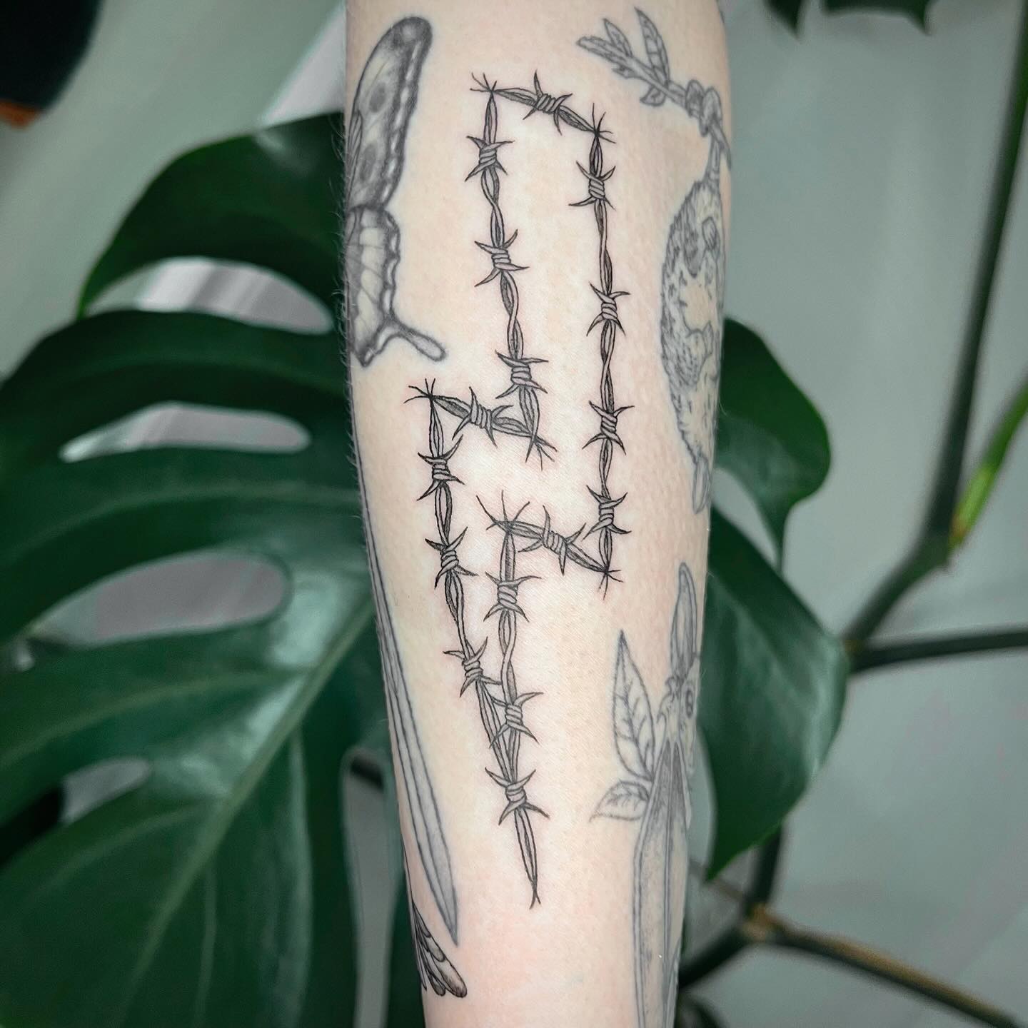 Edgy lightning bolt entwined with barbed wire