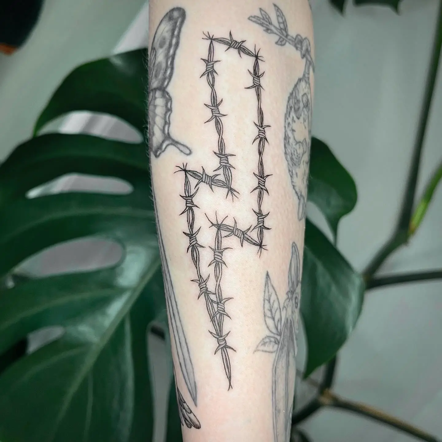Edgy lightning bolt entwined with barbed wire