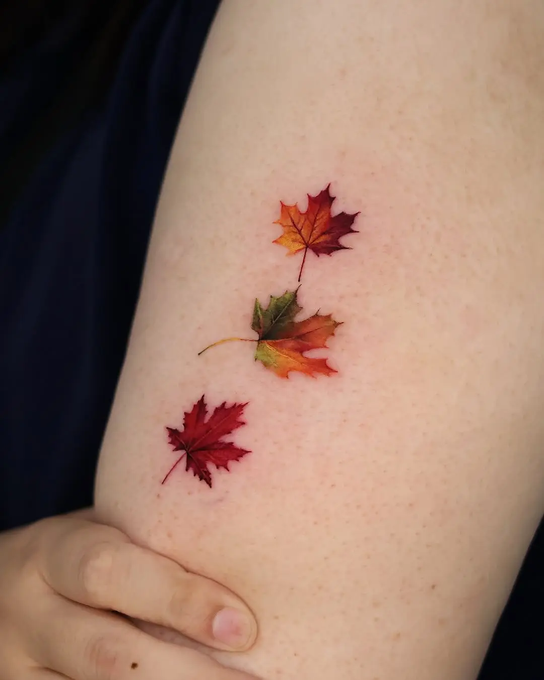 Colorful maple leaves tattoo showcasing autumn vibes