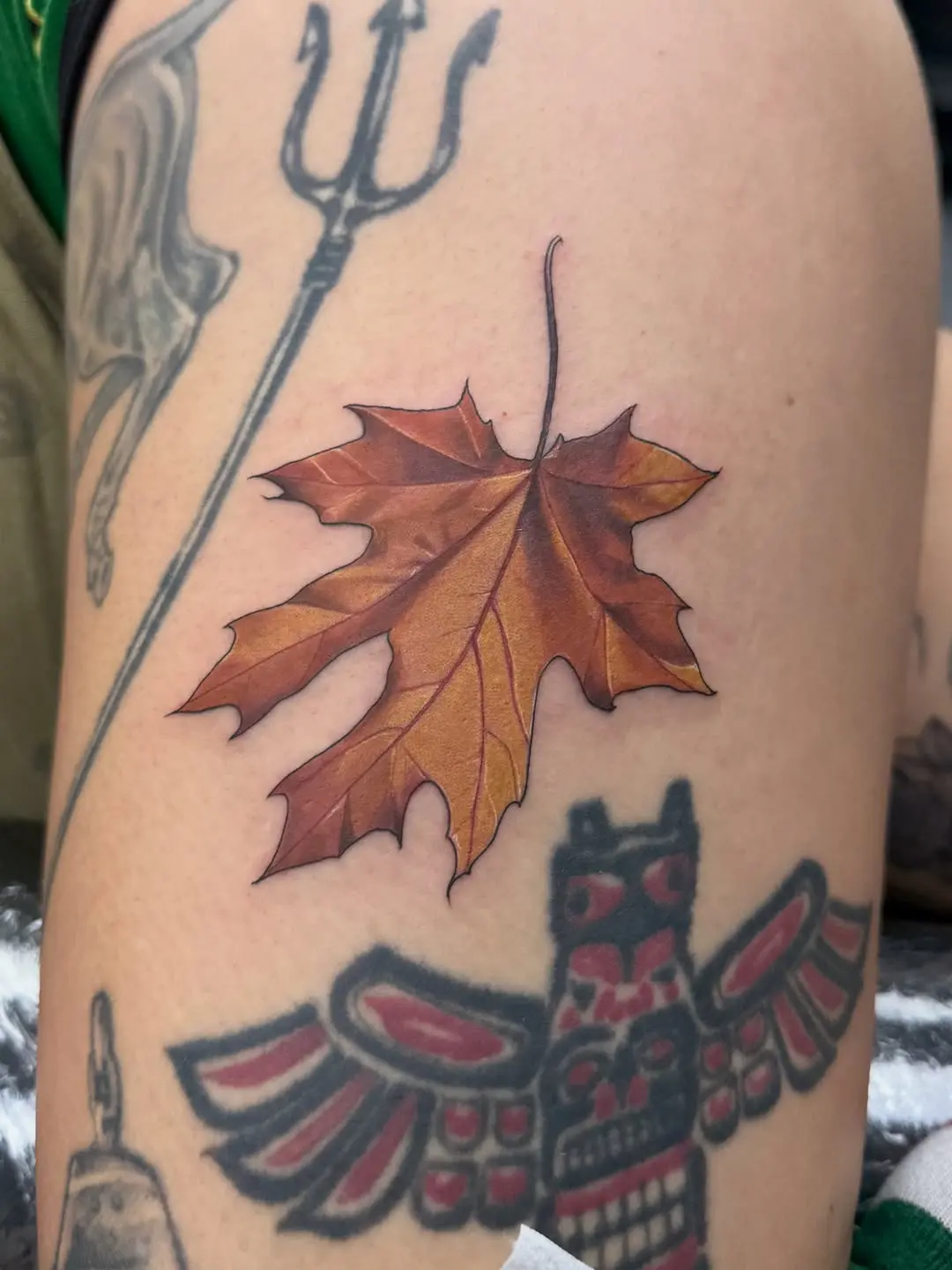 Stunning Realistic Maple Leaf Tattoo Design