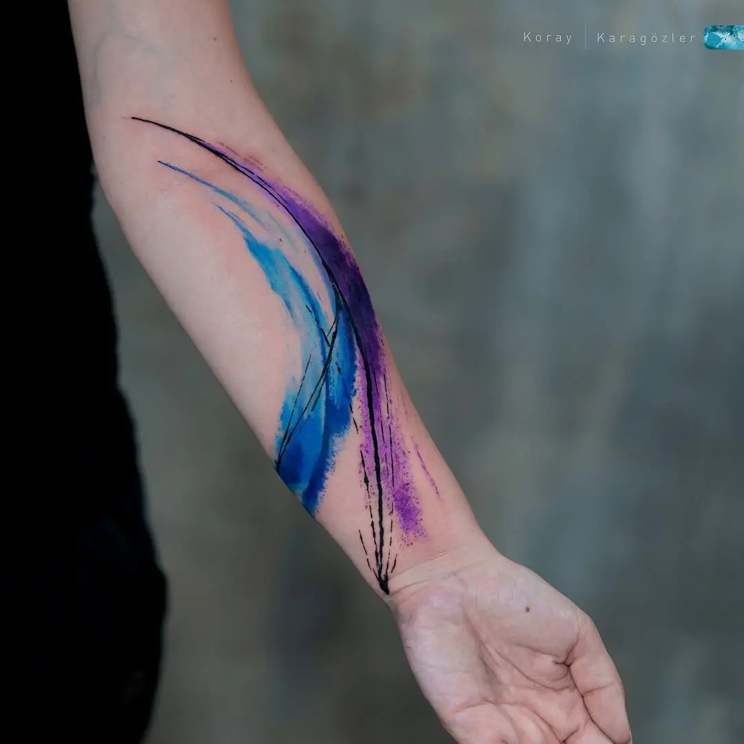 Artistic meteor-inspired tattoo with vibrant colors