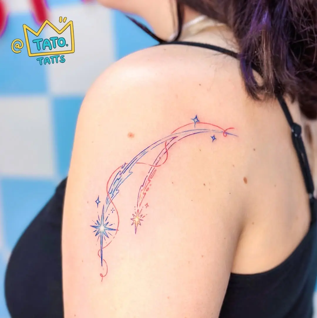Elegant Meteor Tattoo with Stars and Swirls