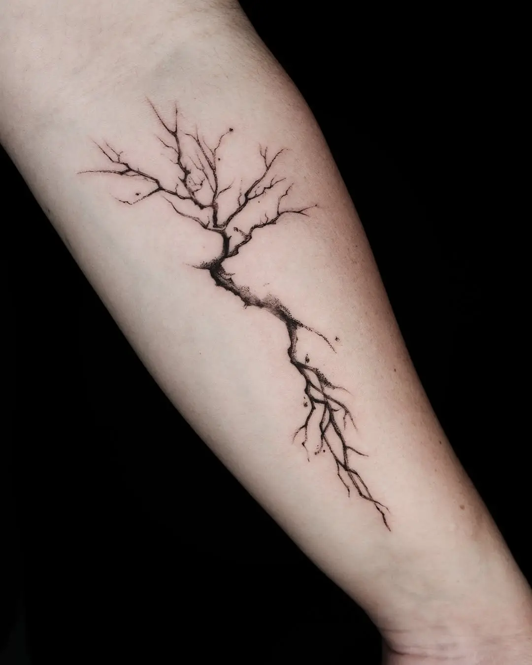 Elegant minimalist branch tattoo on forearm