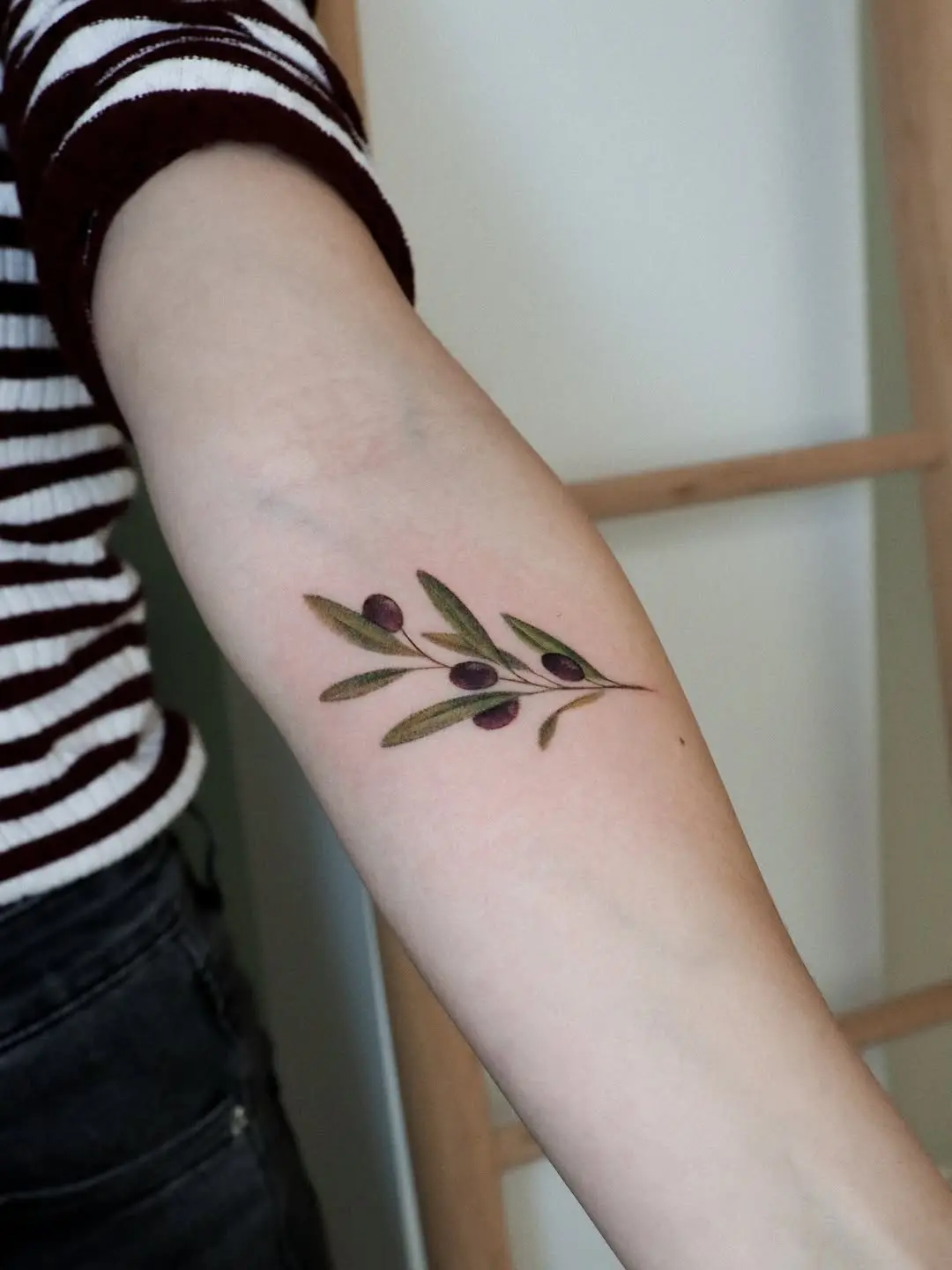 Elegant olive branch tattoo on the arm