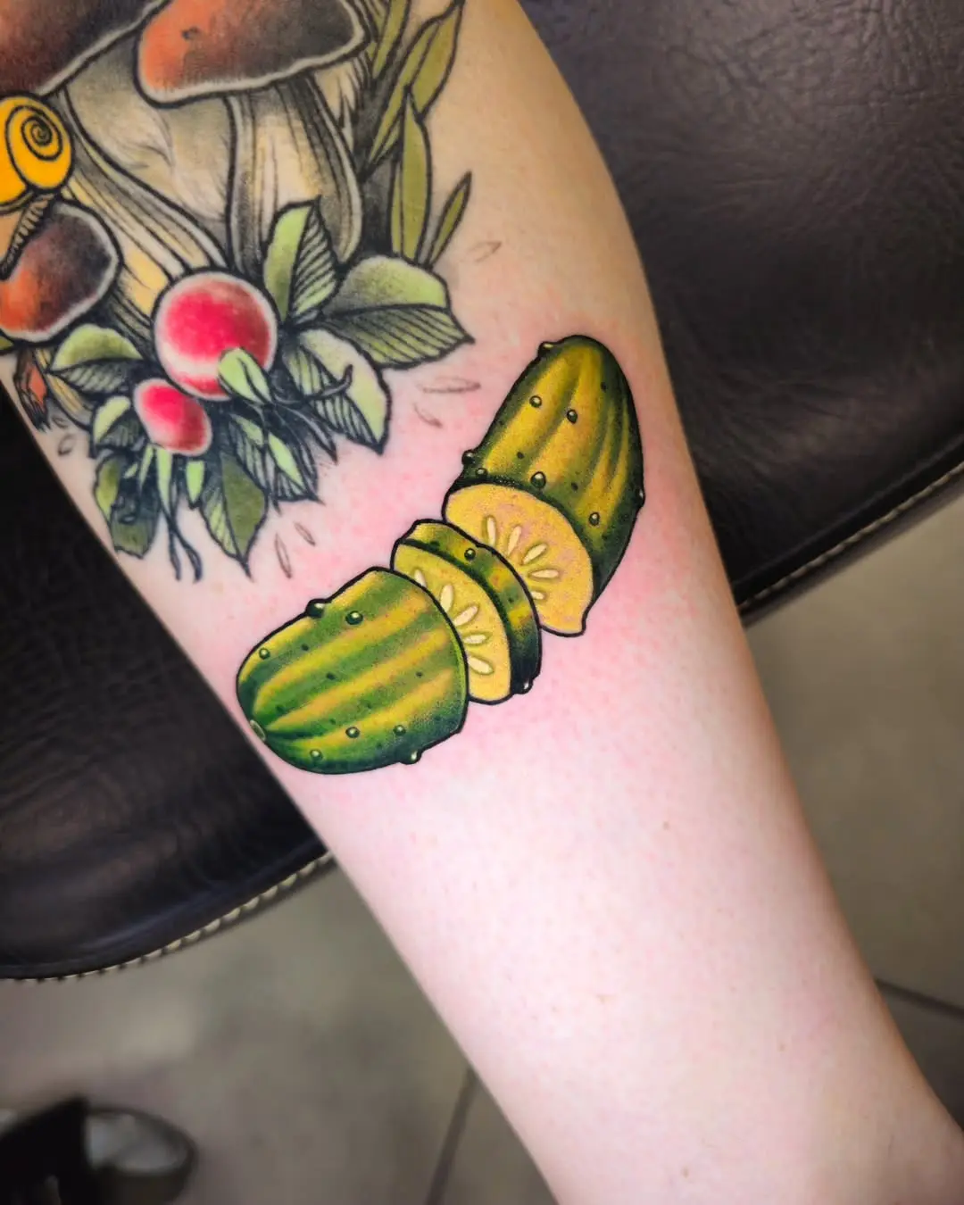 Unique sliced pickle tattoo design inspiration