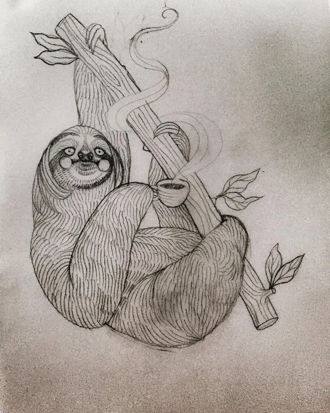 Charming sloth enjoying a cup of coffee