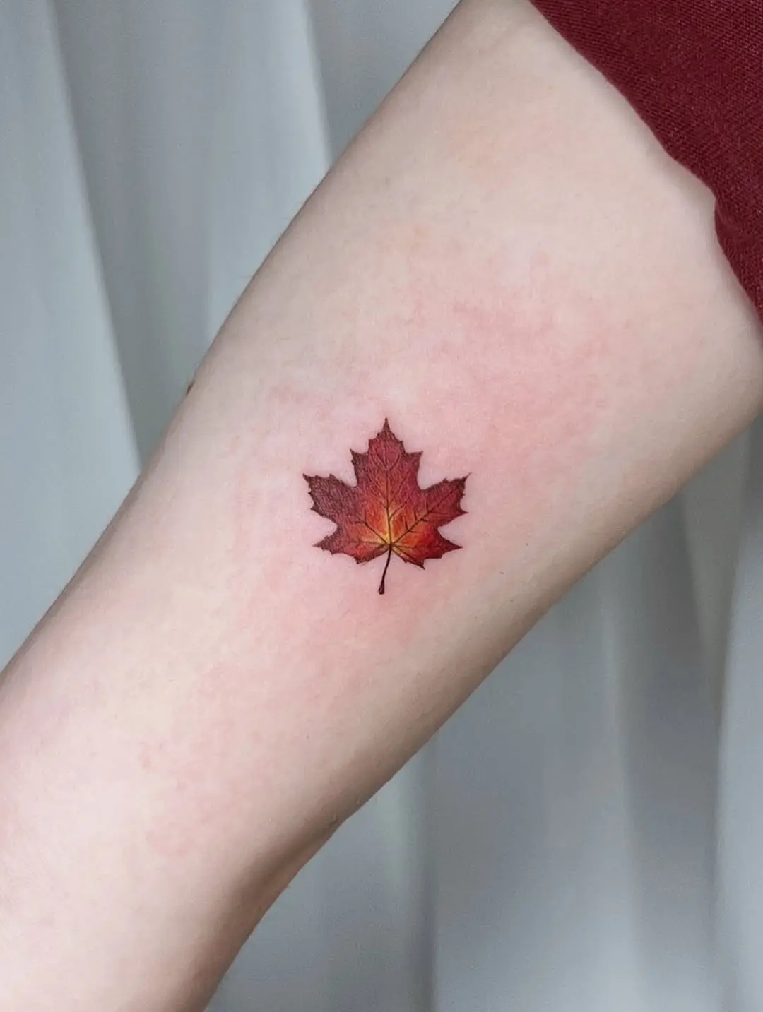 Stunning maple leaf tattoo with vibrant colors