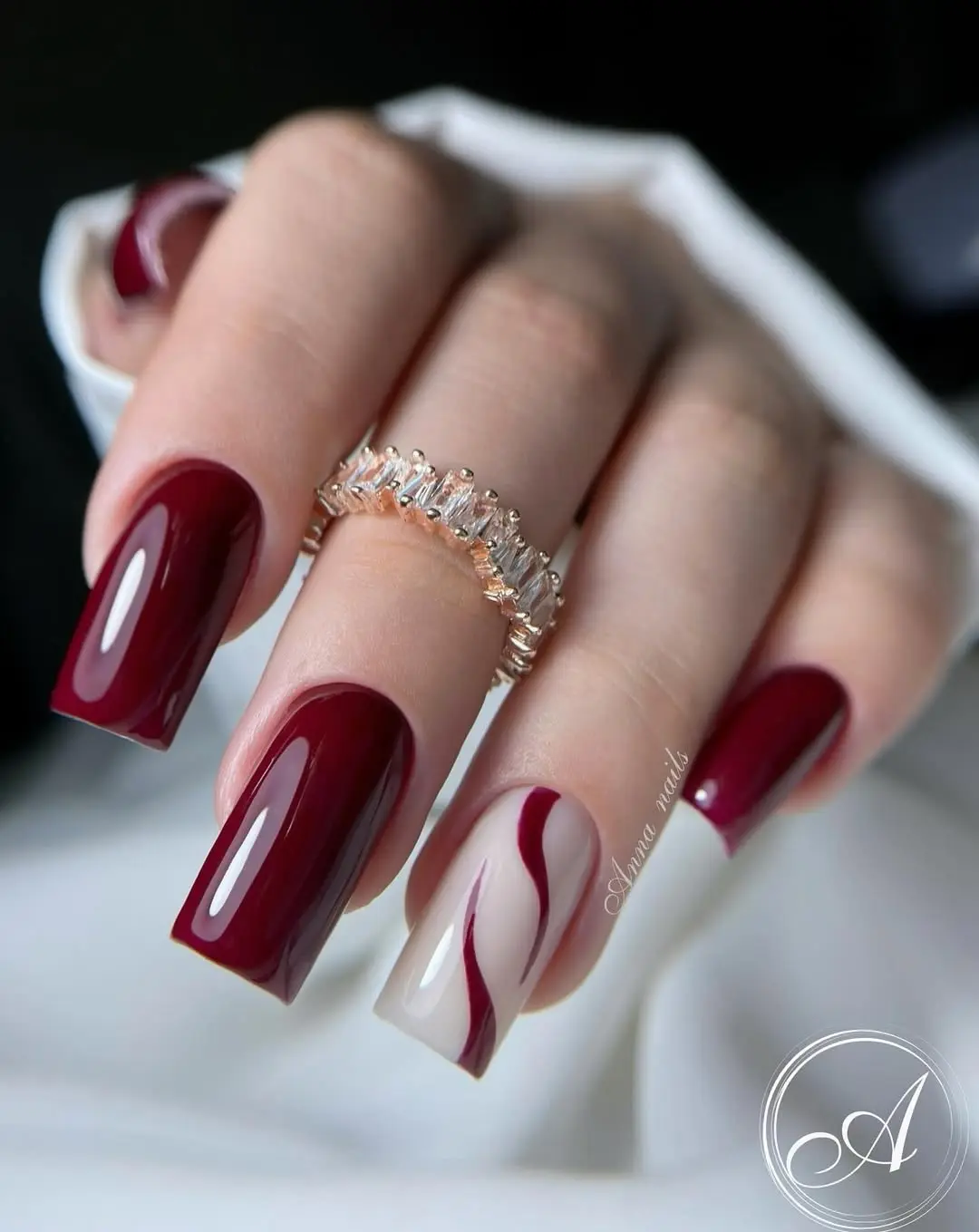 Stylish Red and Elegant White Nail Design