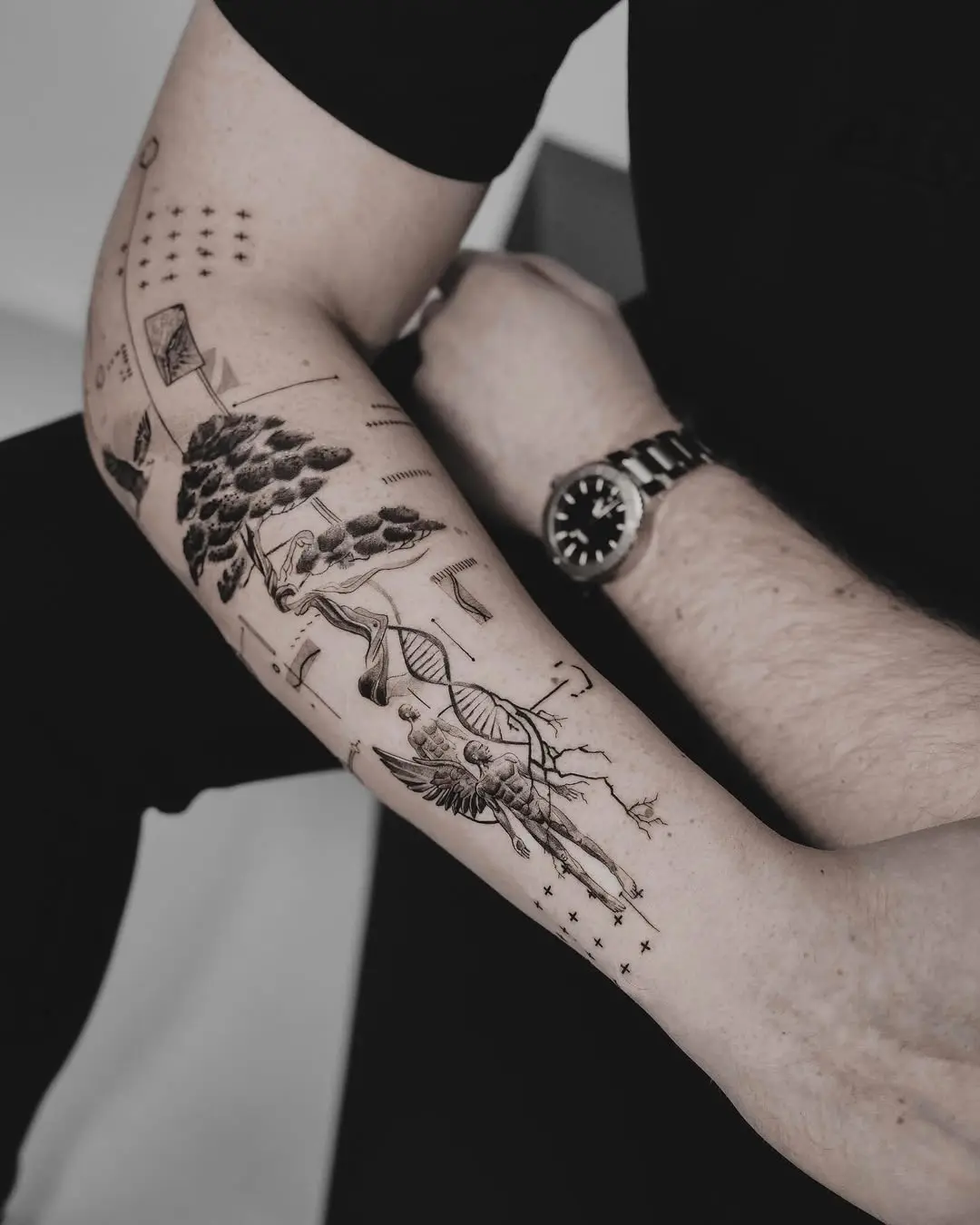 Intricate roots tattoo showcasing nature and life