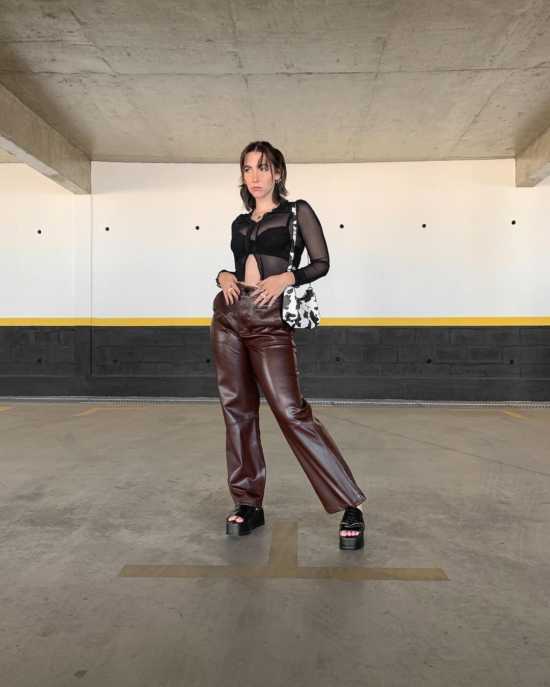 Chic leather and sheer combo for stylish vibes