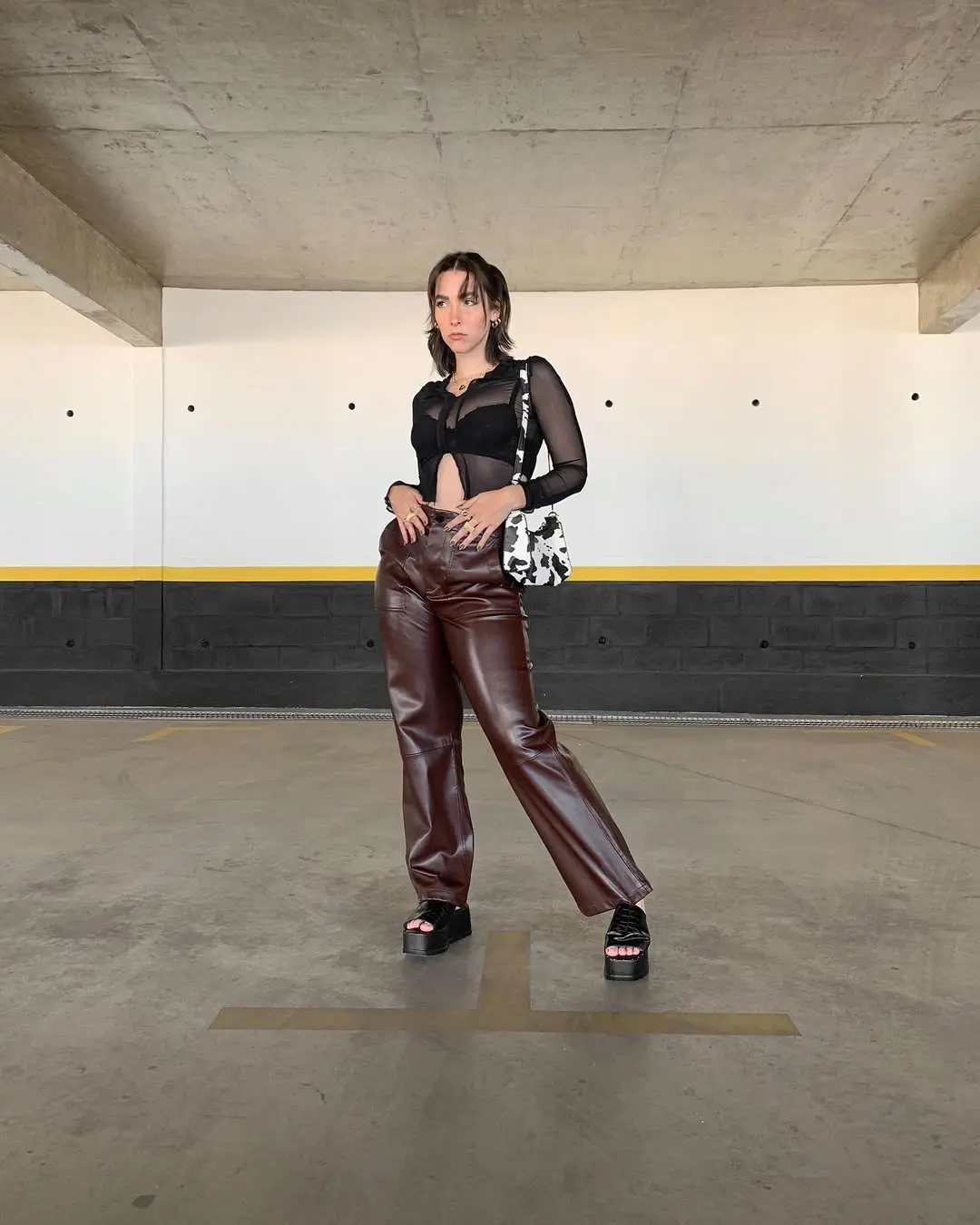 Chic leather and sheer combo for stylish vibes