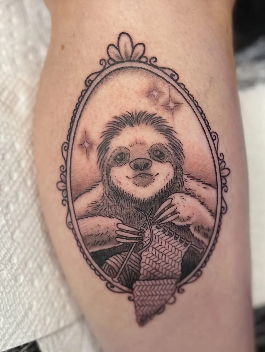 Charming Sloth Tattoo in a Vintage Frame