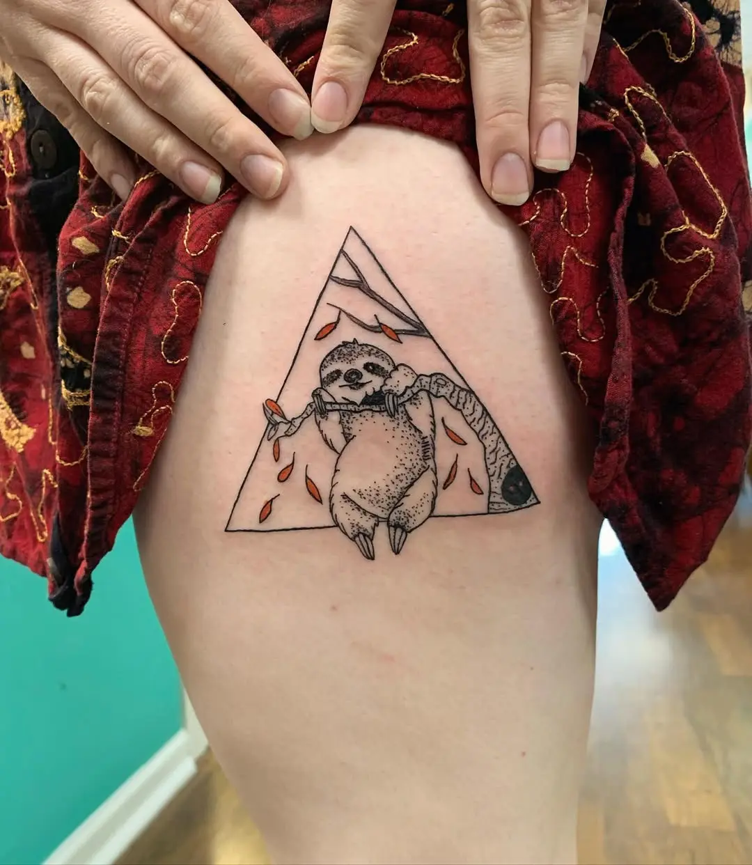 Charming sloth tattoo in geometric design