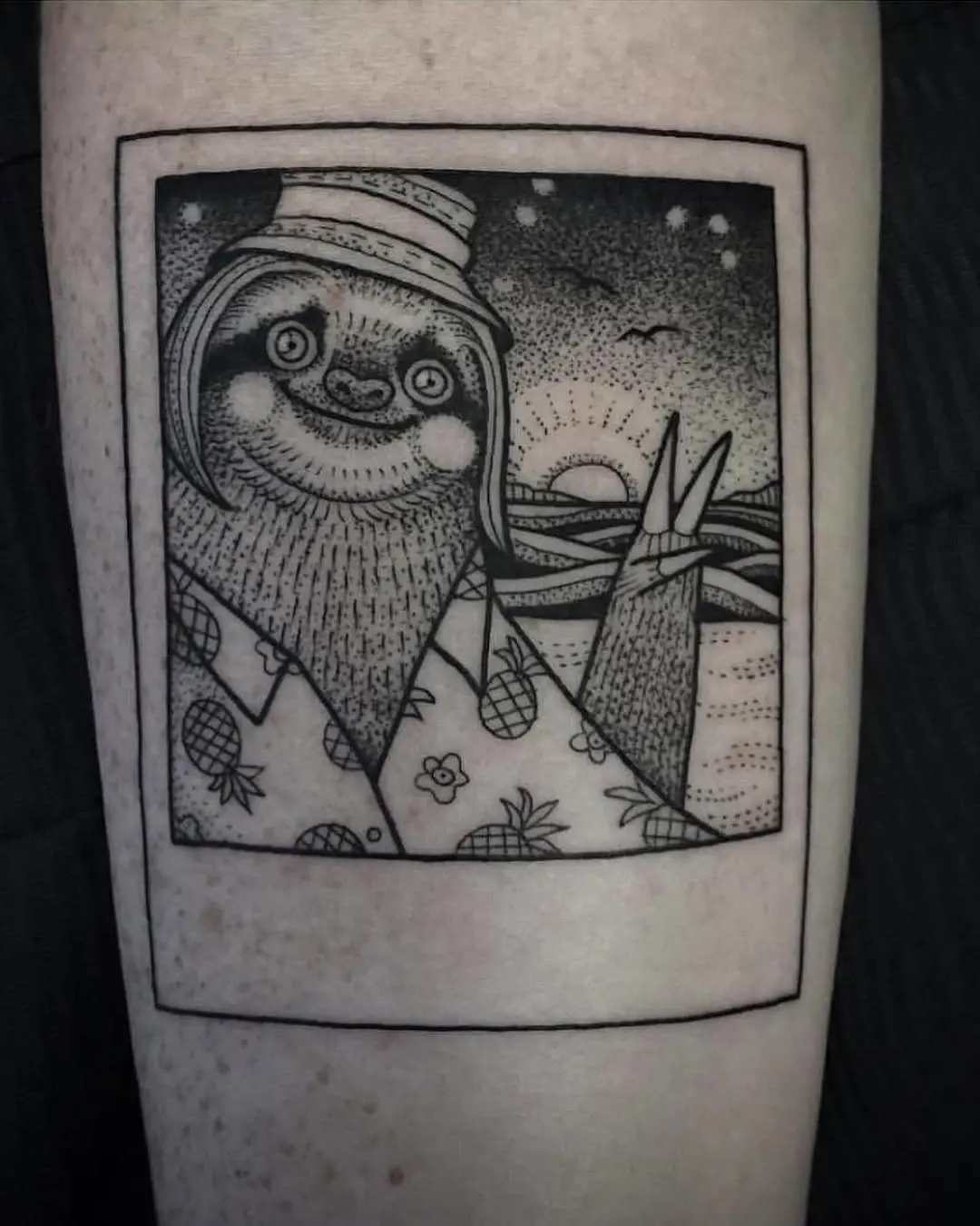 Charming sloth illustration in a polaroid frame