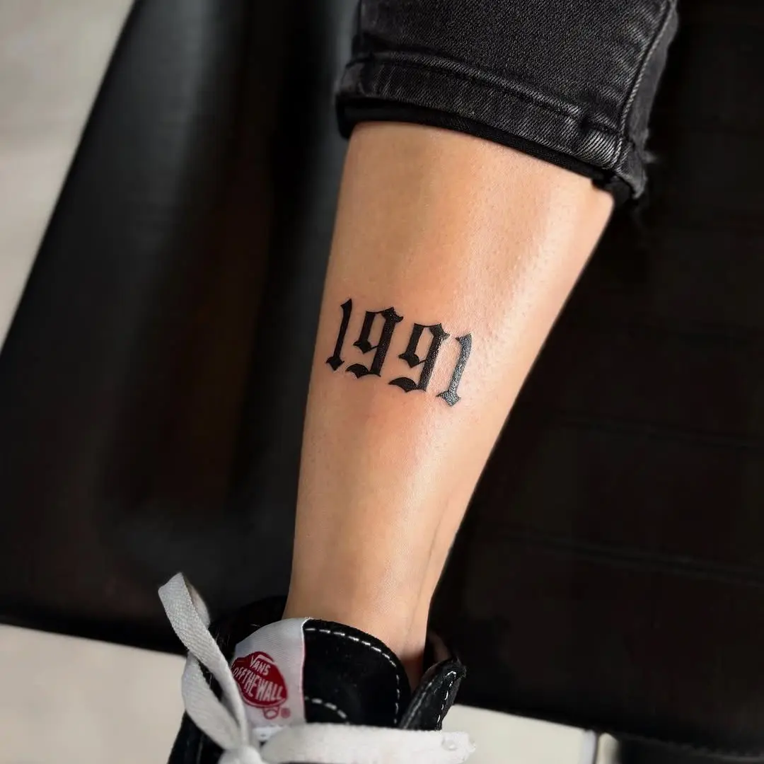 Bold 1991 Tattoo on Leg