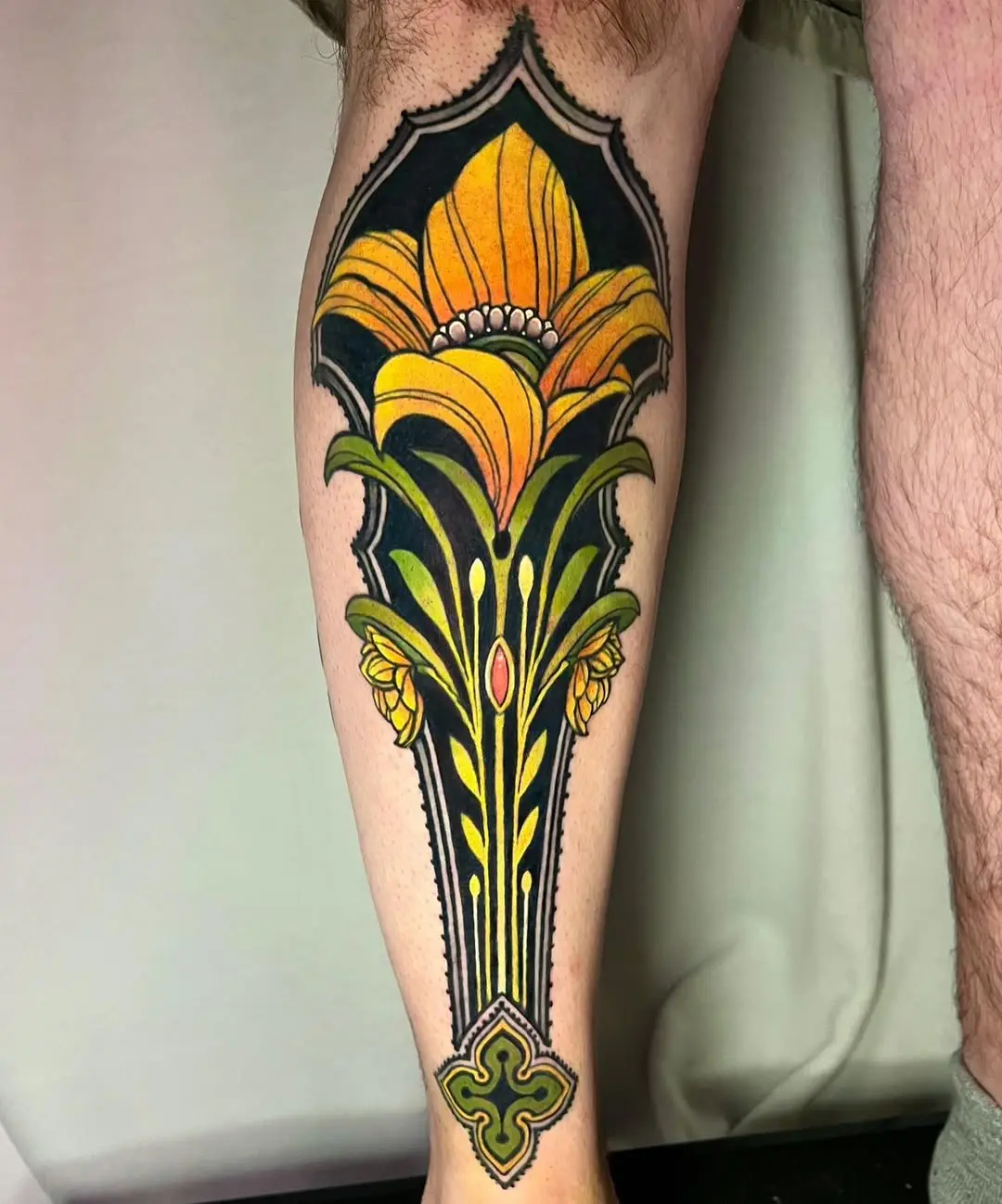 Vibrant Art Deco Floral Tattoo Design
