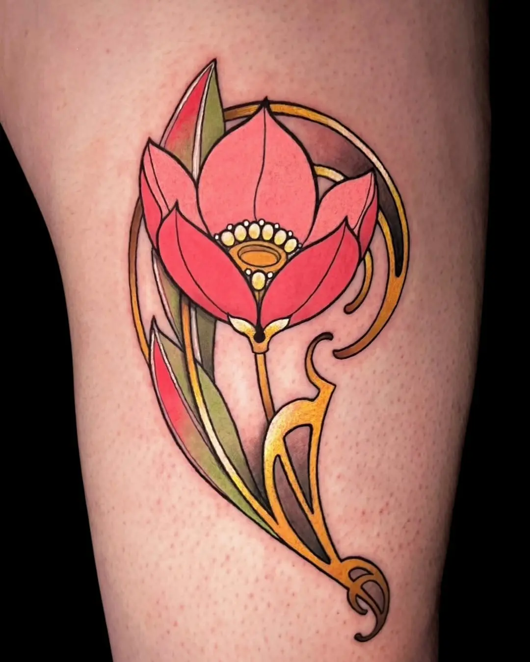 Stunning Art Deco Lotus Flower Tattoo Design