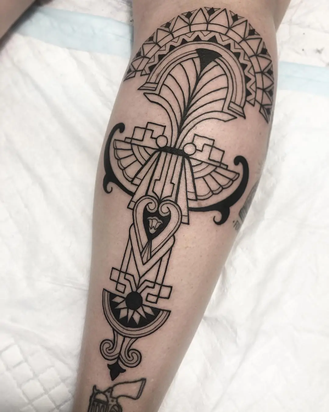 Unique Art Deco Inspired Leg Tattoo Design