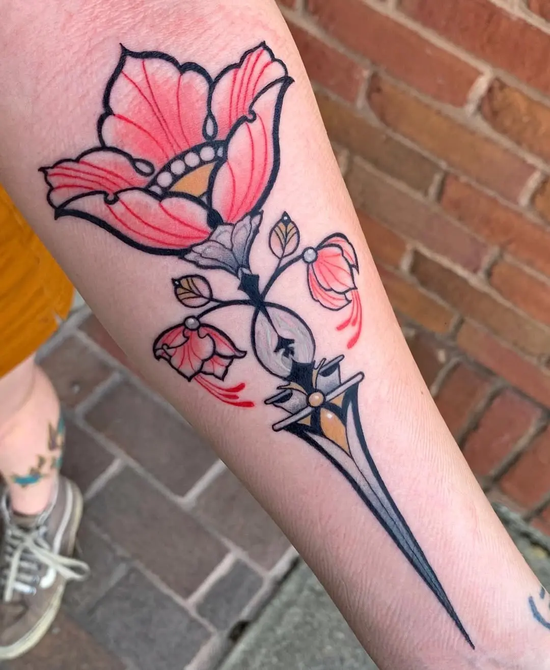 Art Deco Flower Tattoo with Bold Lines
