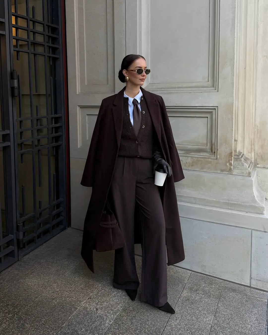 Effortlessly elegant brown suit ensemble