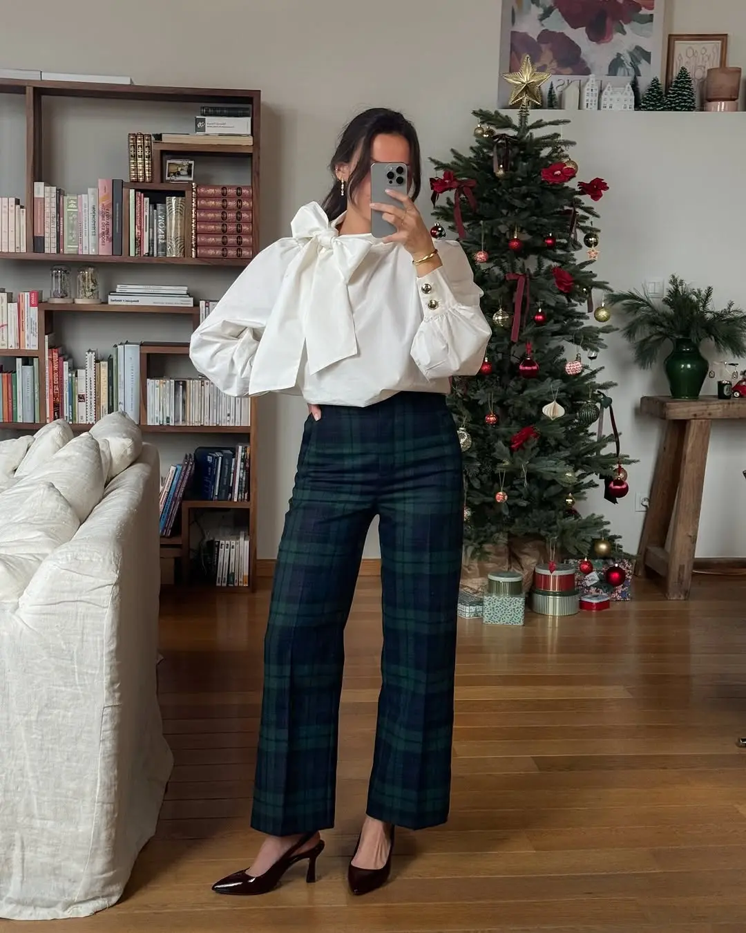 Chic plaid pants paired with a statement top