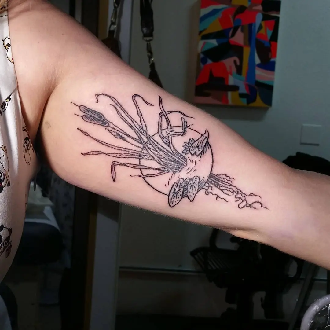 Elegant Cattail Tattoo with Complex Lines