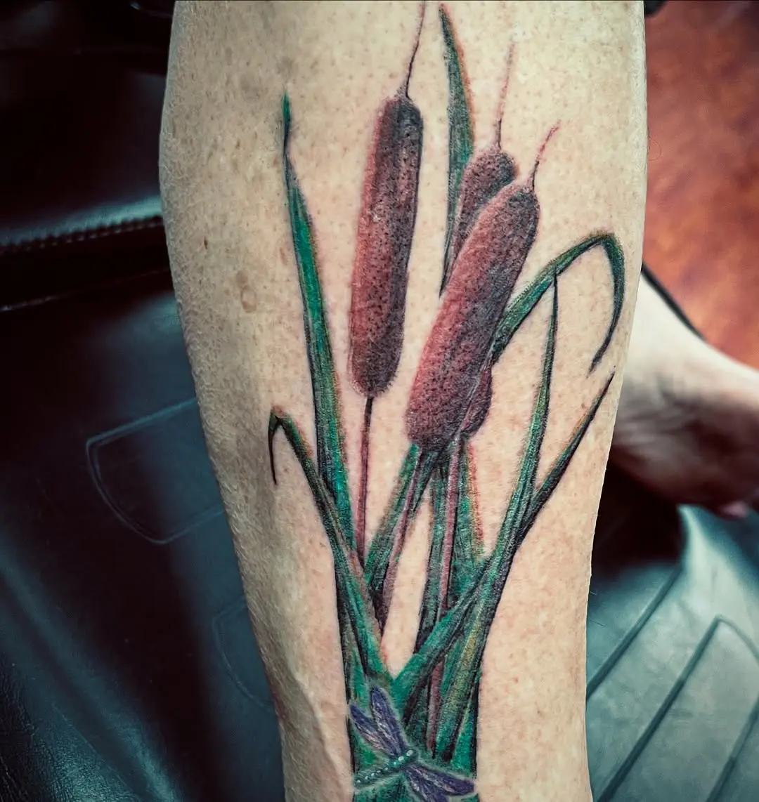 Elegant cattail design on a forearm tattoo