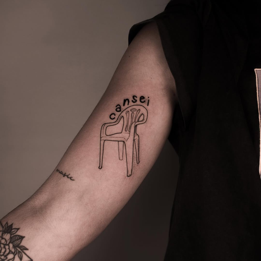 Artistic chair tattoo with unique text