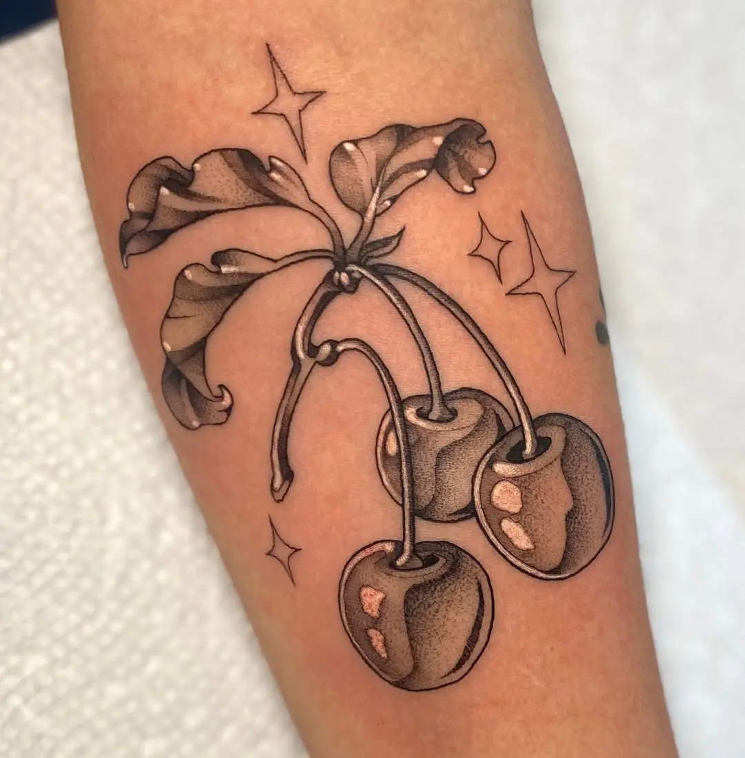 Stylish black and gray cherry tattoo design