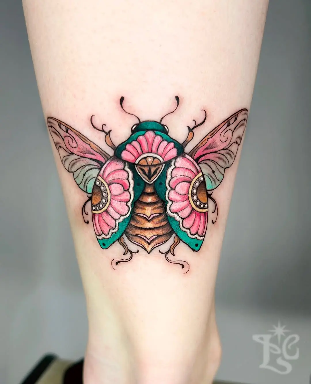 Vibrant art deco butterfly tattoo design