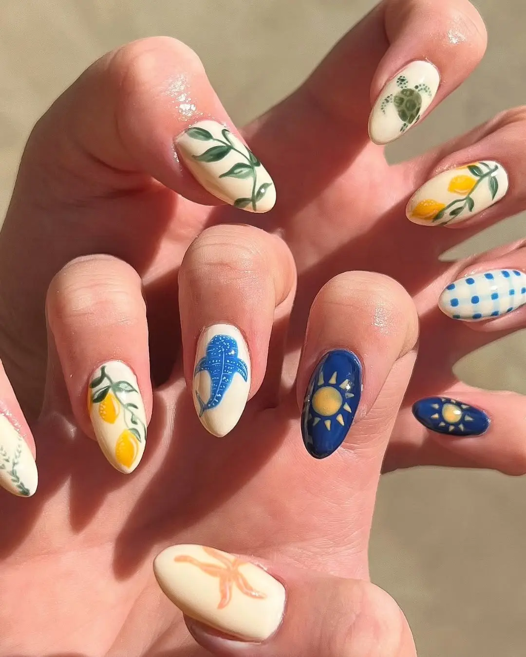 Bright and playful summer-inspired vacation nails