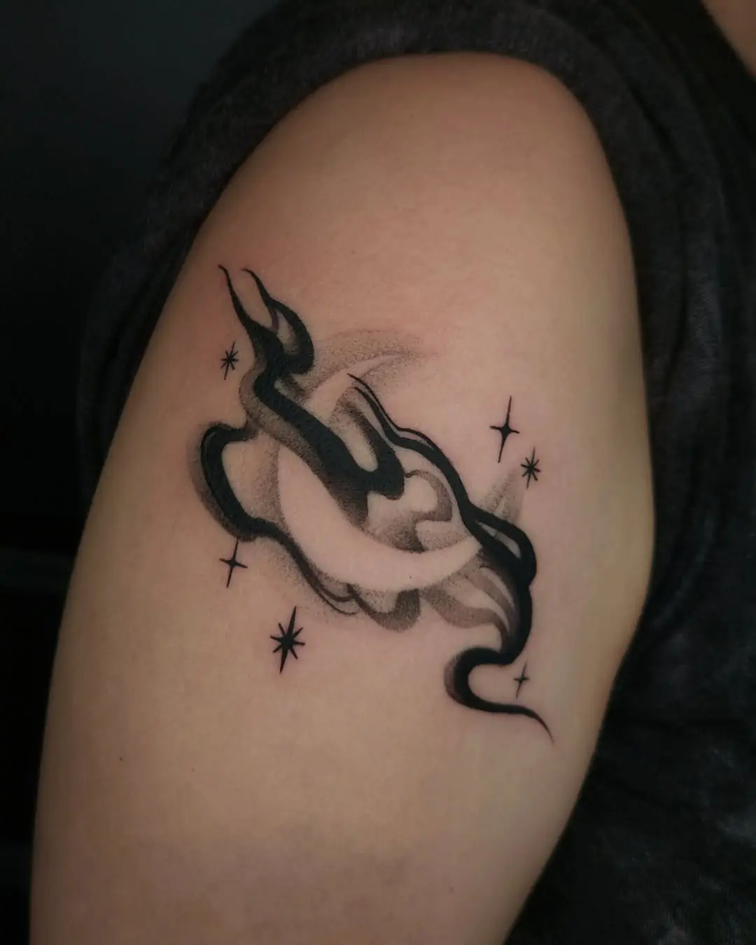 Stylish crescent moon with smoke and stars