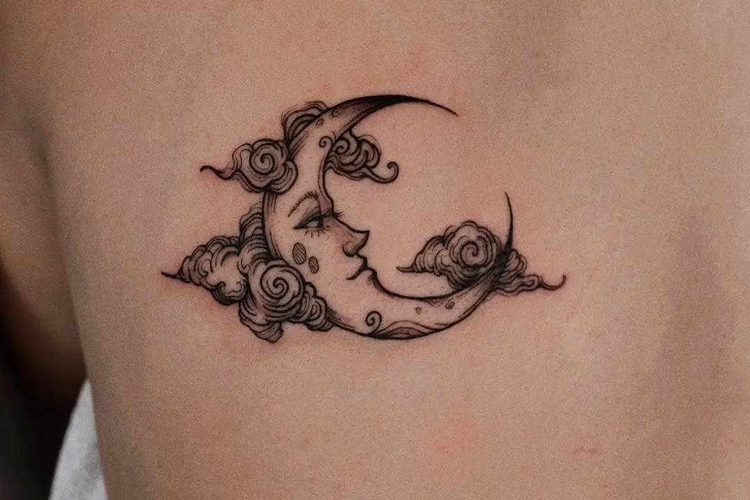 Elegant crescent moon with floral designs