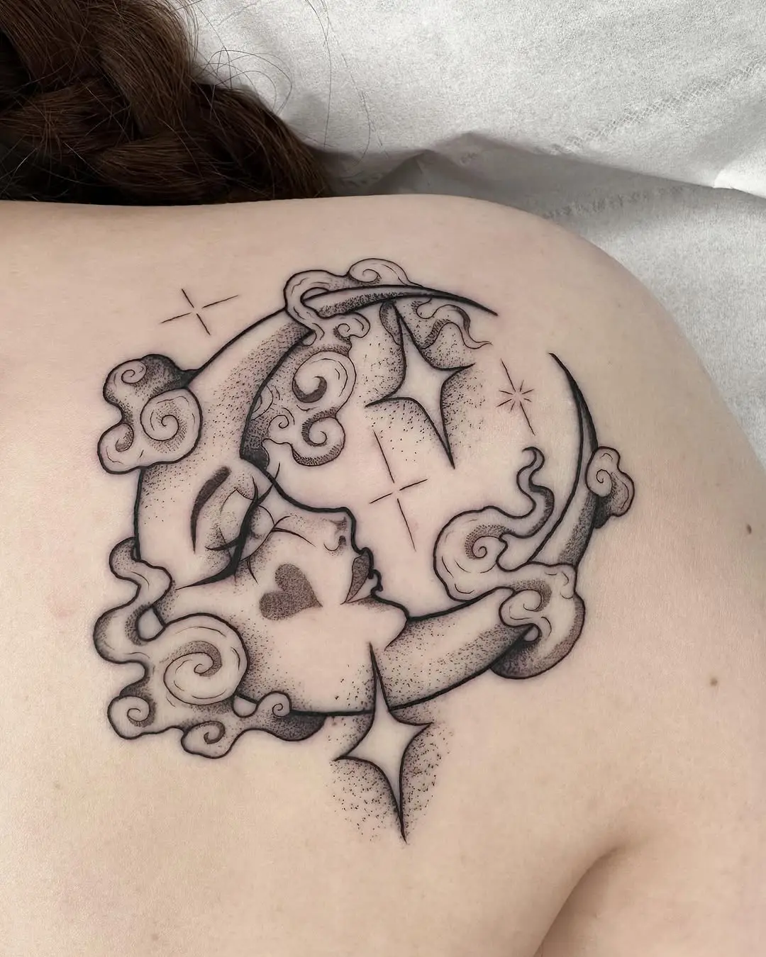 Elegant feminine crescent moon tattoo design