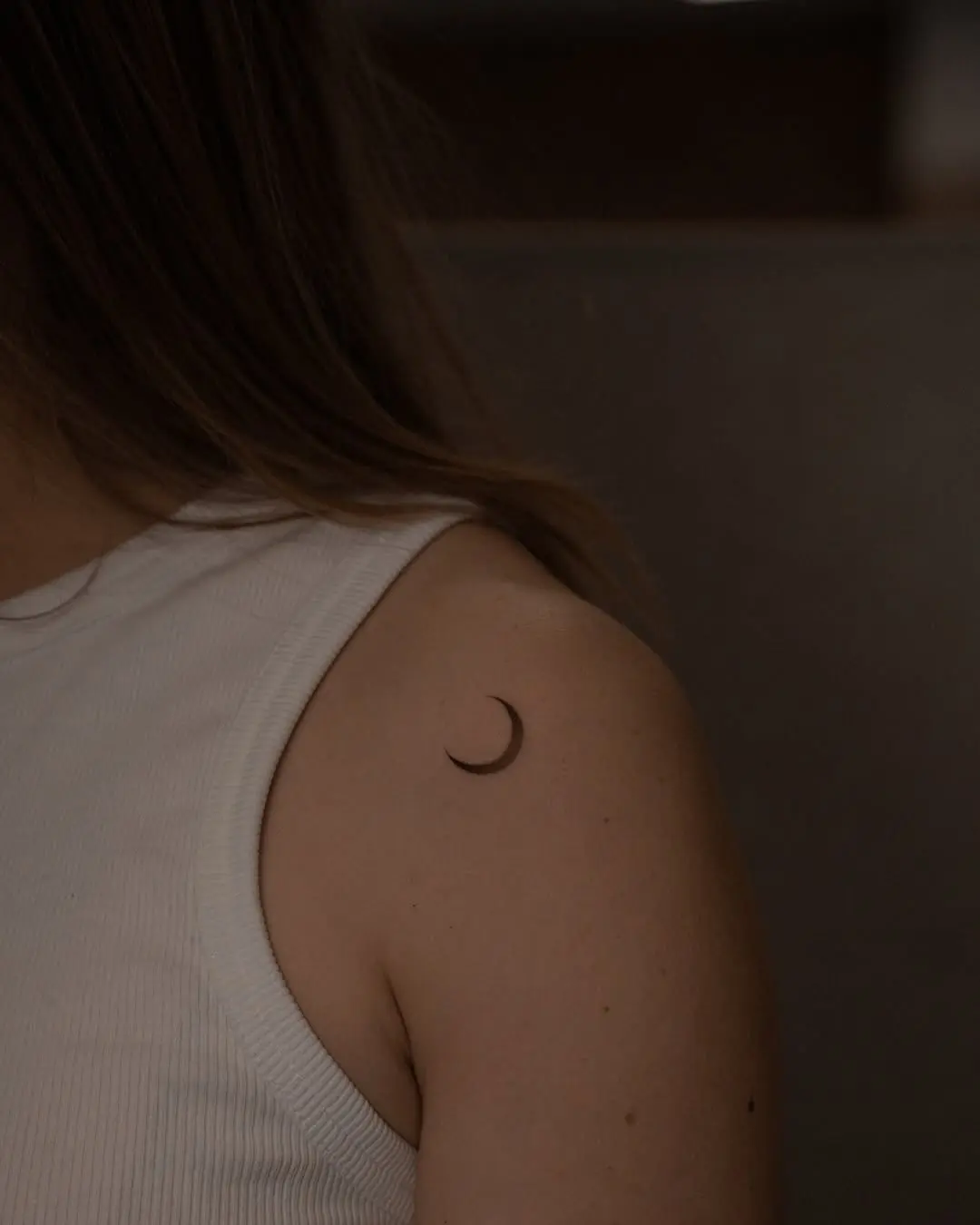 Minimalist Crescent Moon Tattoo on Shoulder