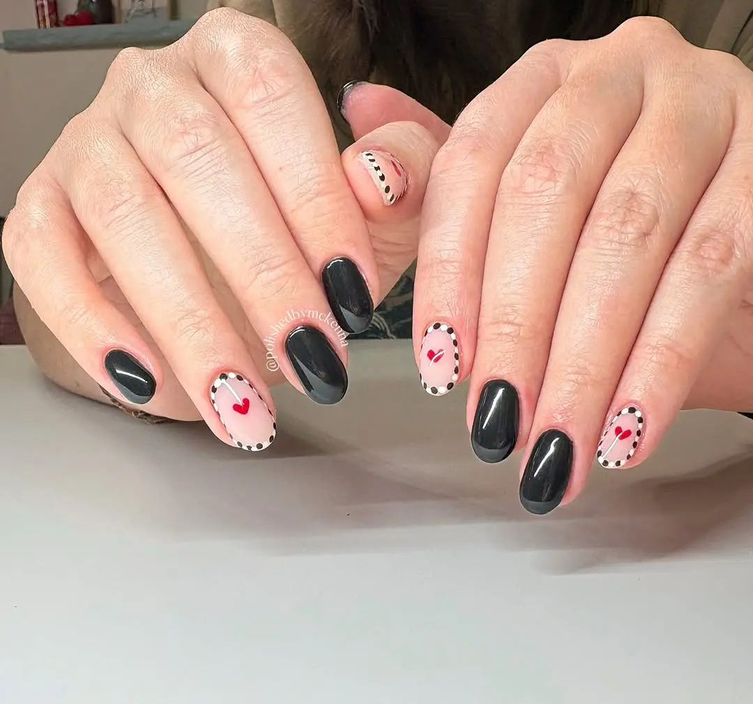 Stylish February nail art with hearts