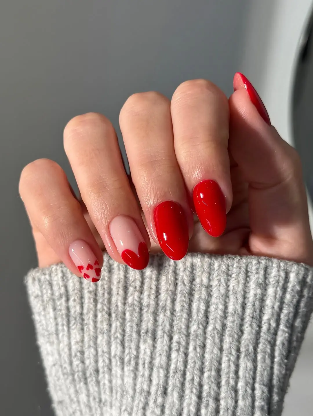 Playful Red Heart-Themed February Nail Art