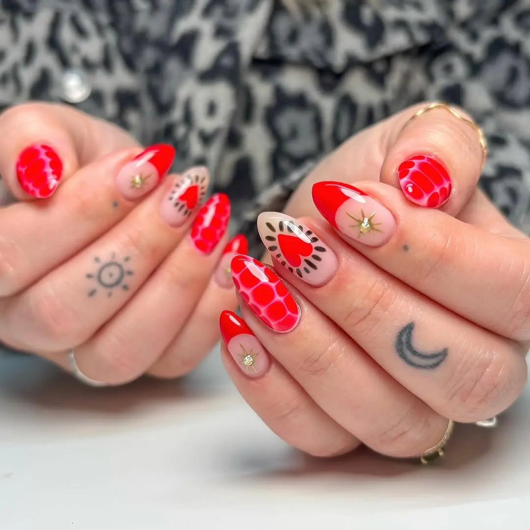 Unique February Nails with Heart Patterns