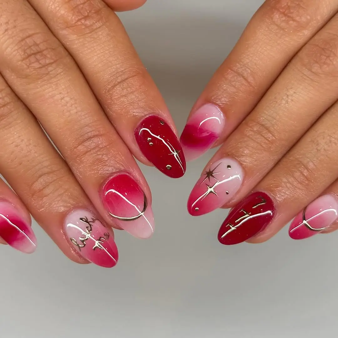 Stunning Red and Pink Gradient Nail Art Design