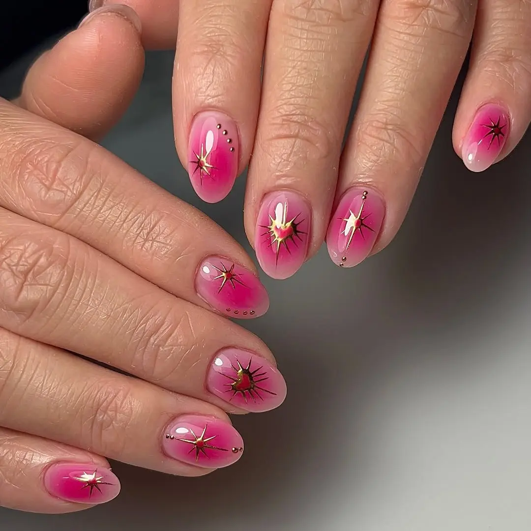 Stylish Pink Starburst February Nail Art