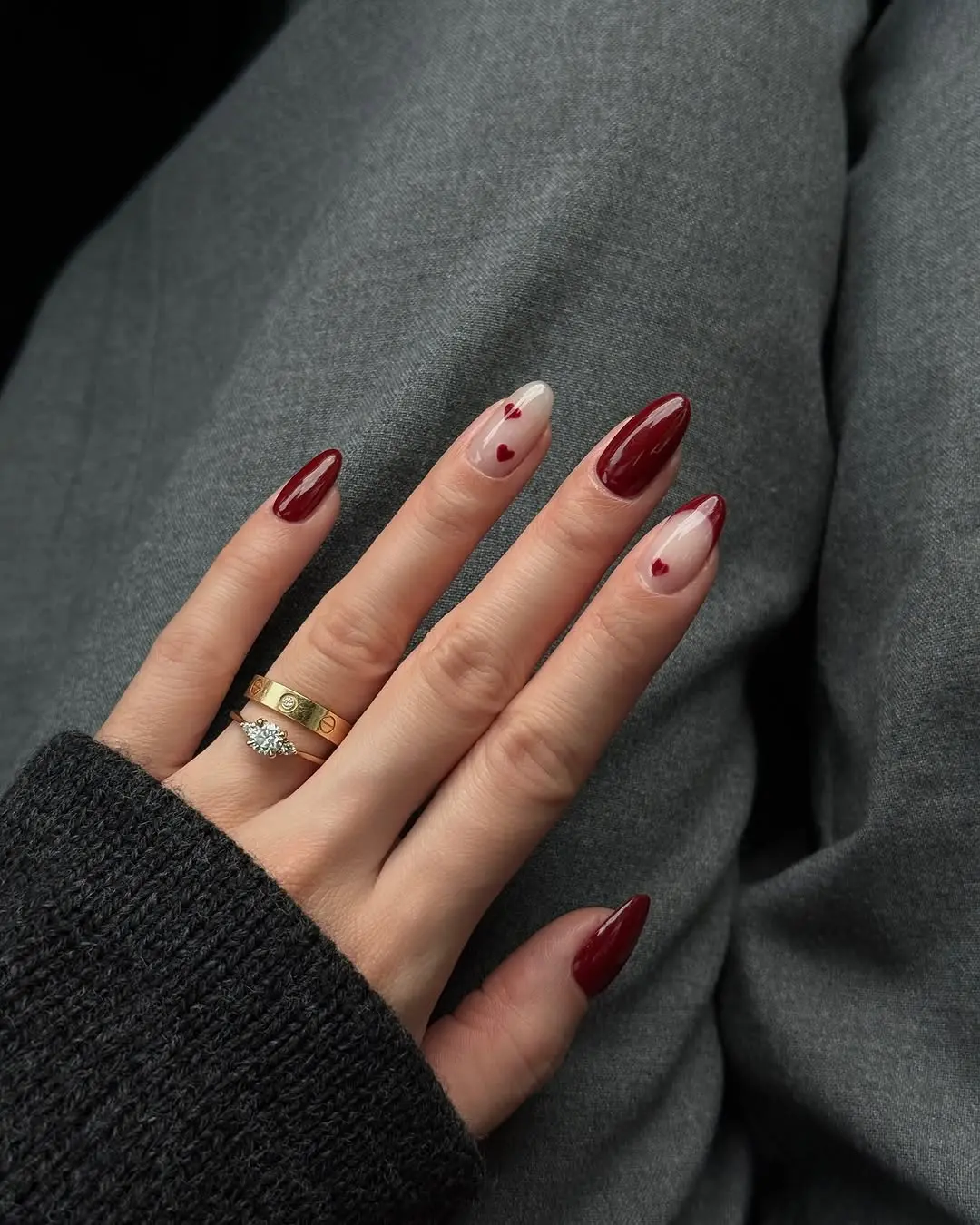 Romantic February Nails with Heart Accents