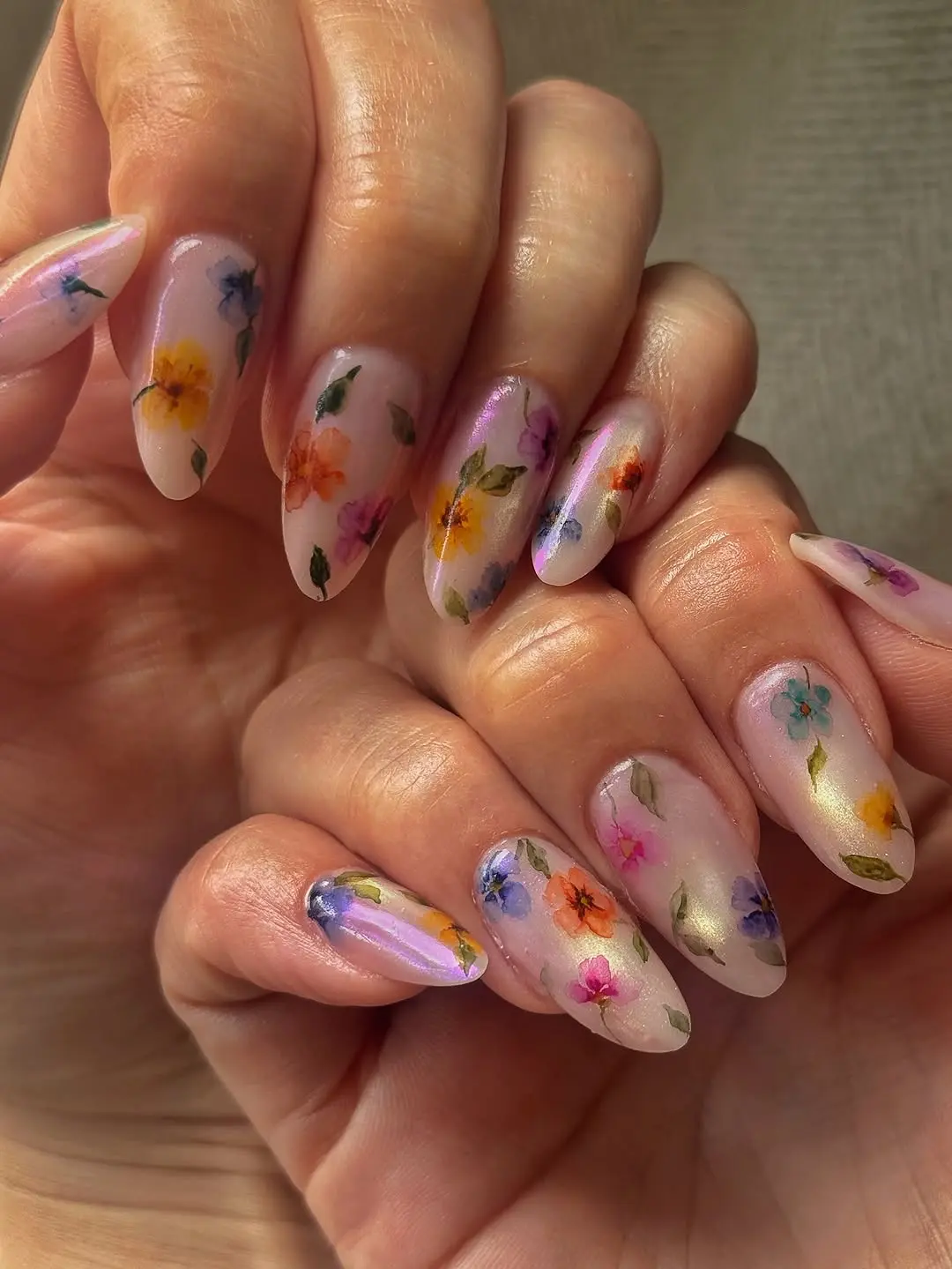 Delicate floral wedding nail art inspiration