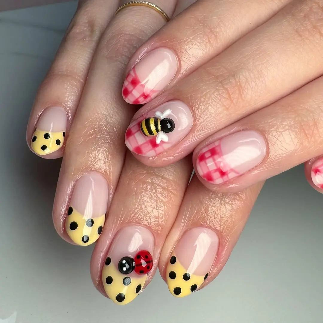Charming ladybug nails with playful details