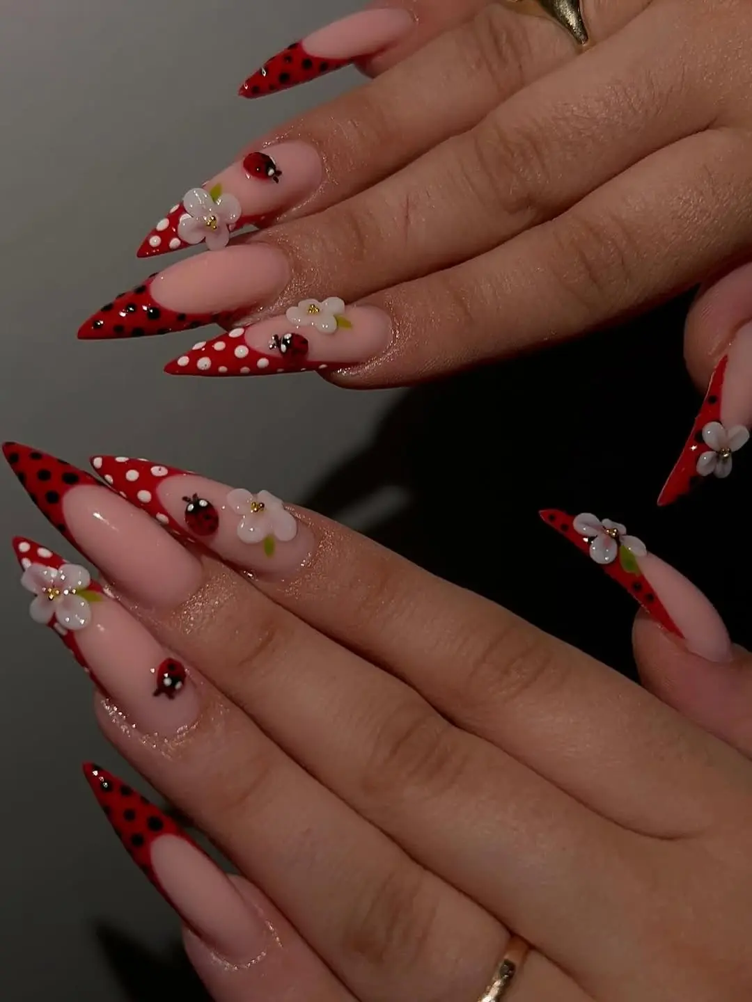 Charming ladybug-themed nail art design